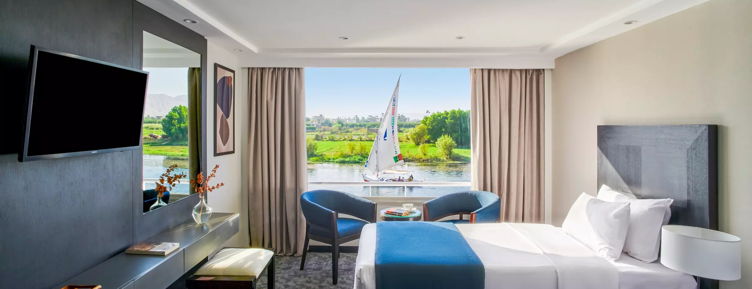Cabin aboard the Mövenpick MS Royal Lily Nile cruise